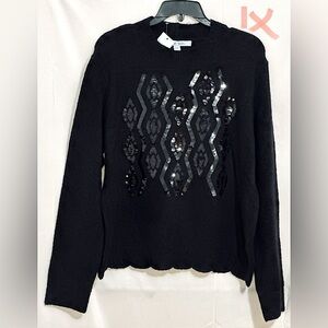 LADIES BLACK SWEATER WITH SILVER-BLACK BEADS